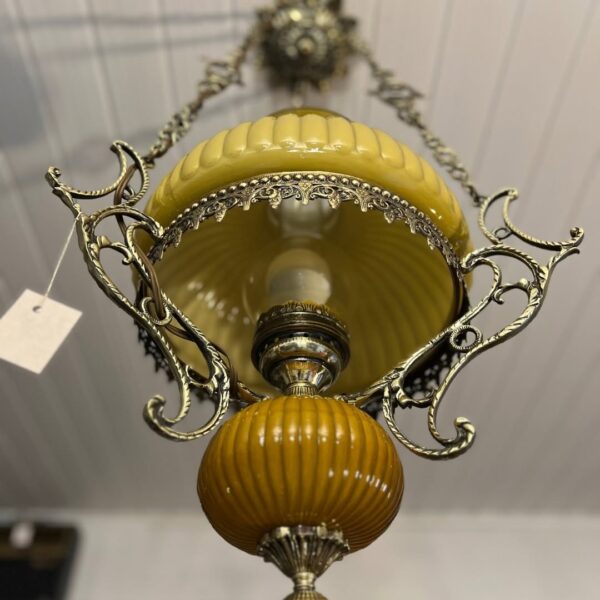 Lustre de bronze com cúpula em vidro âmbar - Imagem 4