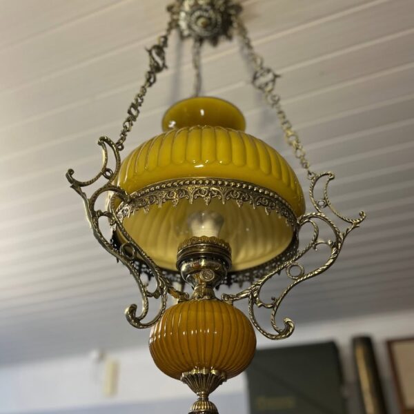 Lustre de bronze com cúpula em vidro âmbar - Imagem 6